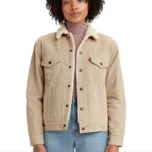 Levi's Premium Ex-Boyfriend Trucker Corduroy Sherpa Jacket Size Large - Picture 1 of 9